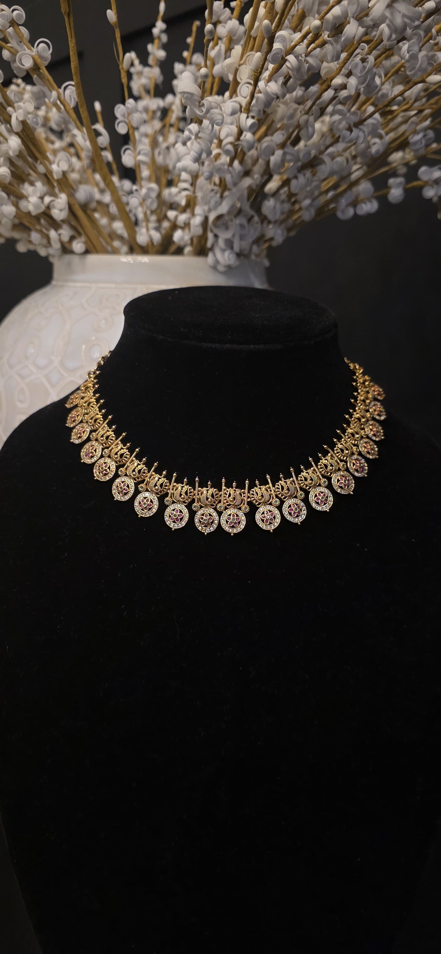 Heritage Coin Charm Temple Choker