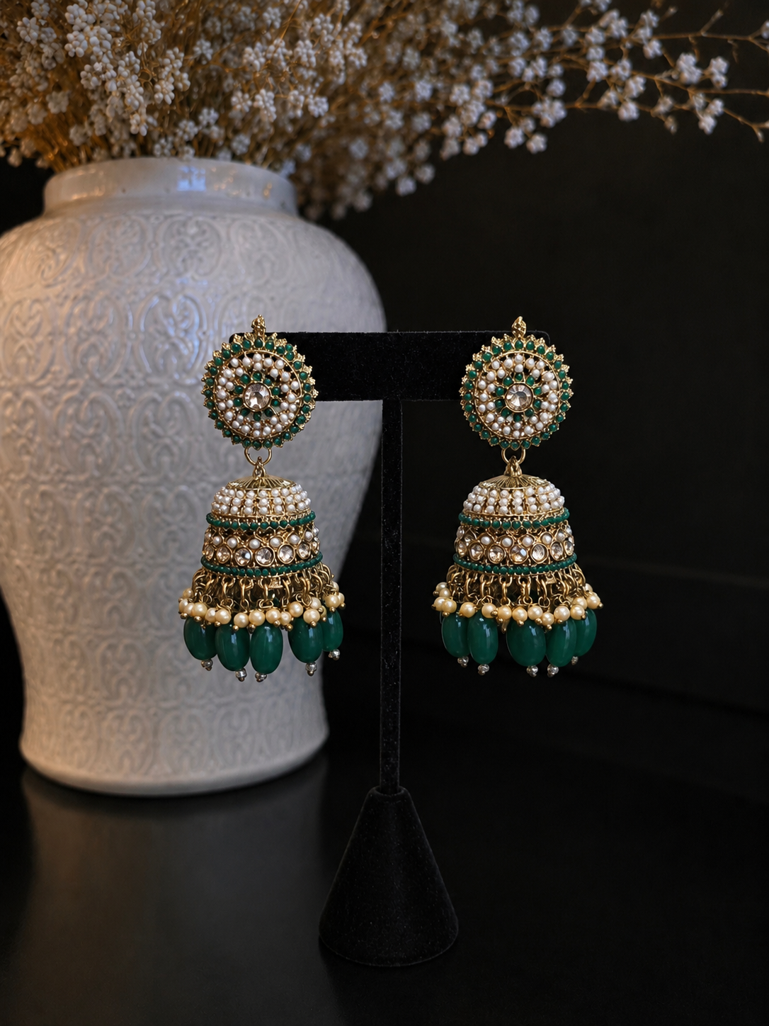Emerald Noor Jhumkas
