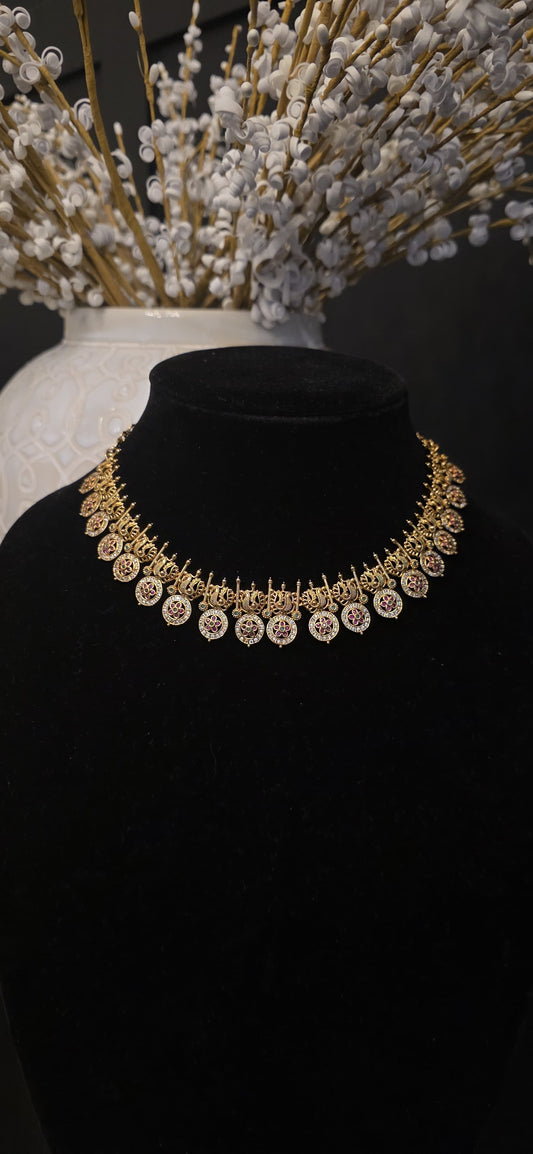 Heritage Coin Charm Temple Choker