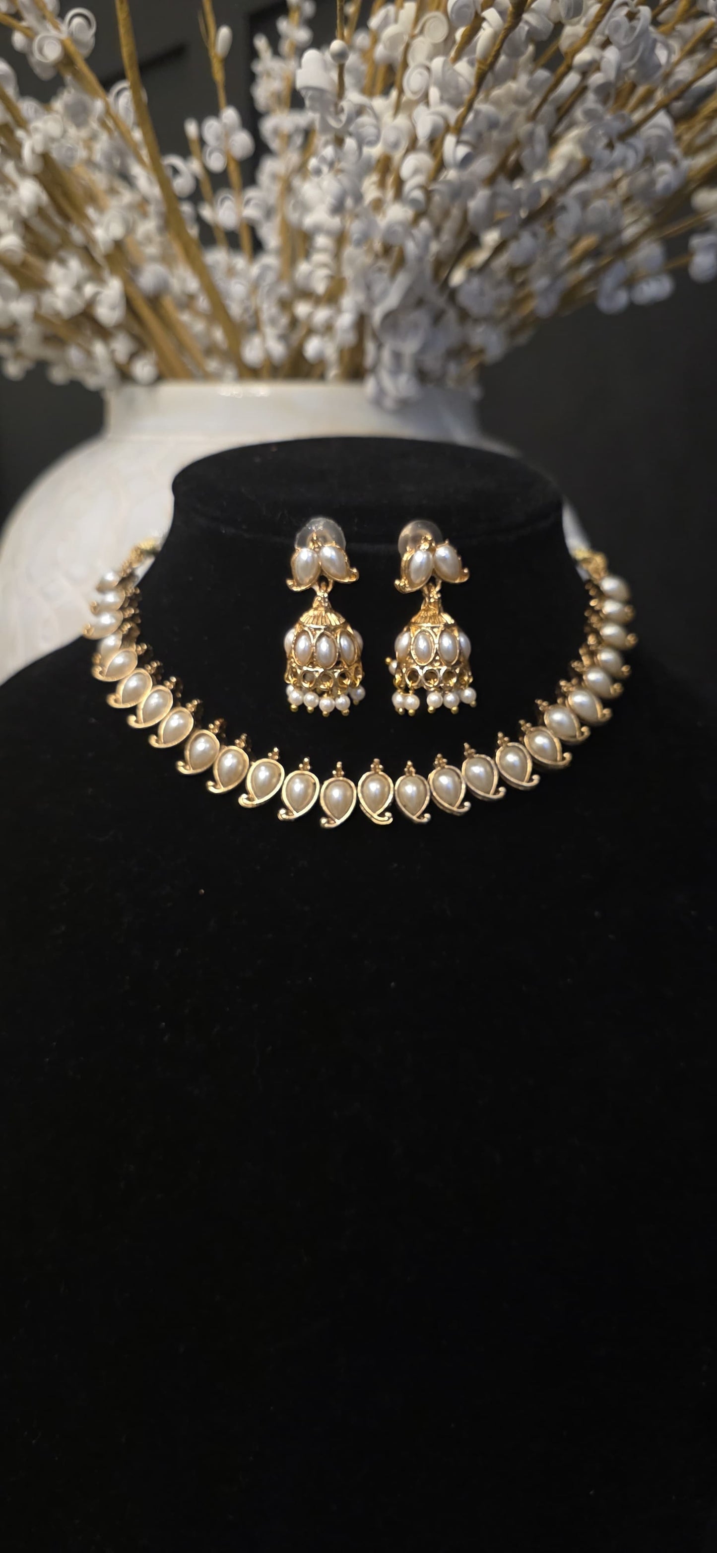 Pearl Petal Elegance Necklace & Jhumka Set