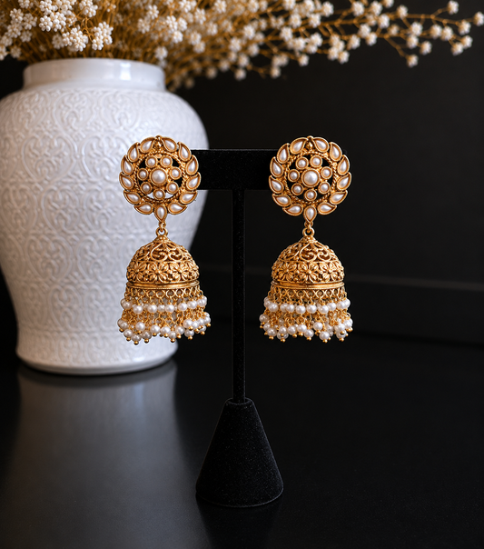 Pearl Veil Jhumkas